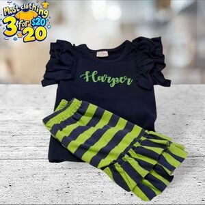 Cute green and navy outfit size 6-9 months